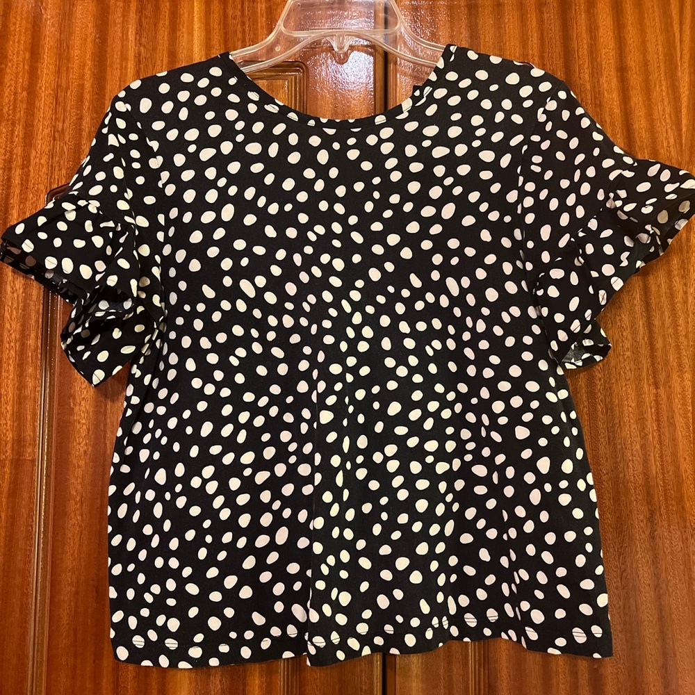 Who What Wear Black and White Cotton Polka Dot Shirt, Small, Excellent Condition
